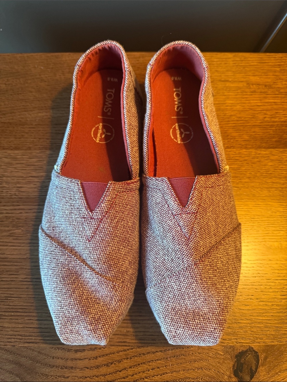 Toms Slip-On Alpargata Flats in Red and White HerringboneCanvas - Women's - 9.5M